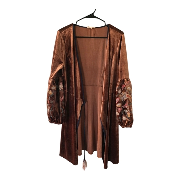 Entro Jacket Women Sz L  Burnout Velvet Brown Embroidery Bohomein Exellcent - Picture 1 of 14